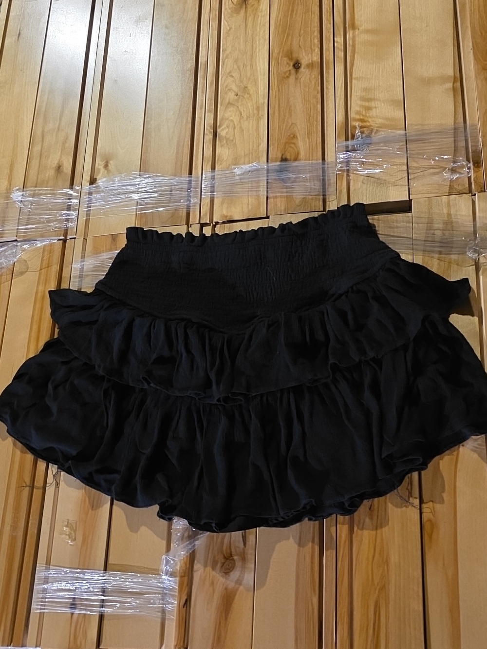 Smocked Waist Black Ruffle Tiered Skater Skirt - Women's Skirt